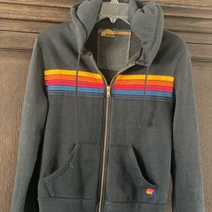 Aviator Nation XS striped zip up sweater in faded black